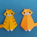 【動物の折り紙】1枚で可愛い猫（全身）折り方。How to Make Origami Cat.