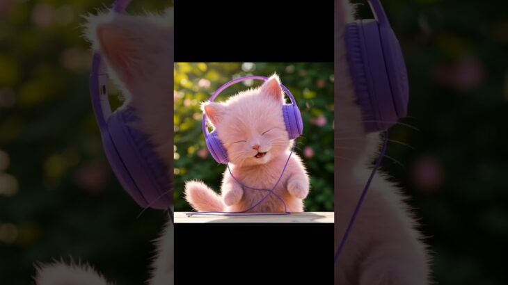 【ノリノリ猫】#ノリノリ　#猫　#かわいい　#cat #cute #A cute pink cat is listening to music and bobbing its head.